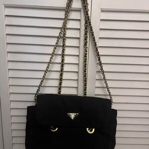 Prada Black and Gold Chain Shoulder Bag